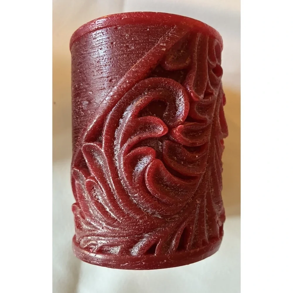 VTG pier 1 imports Plum Bordeaux Carved Pillar Candles Set of 5 Rare HTF